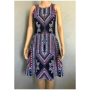 Wassimo Black Neon Geometric Skater Dress